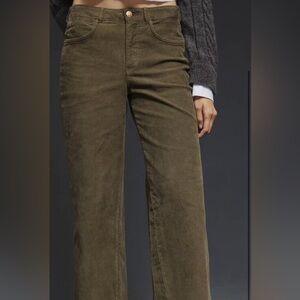 Women's Olive High-Rise Wide-Leg Corduroy Pants